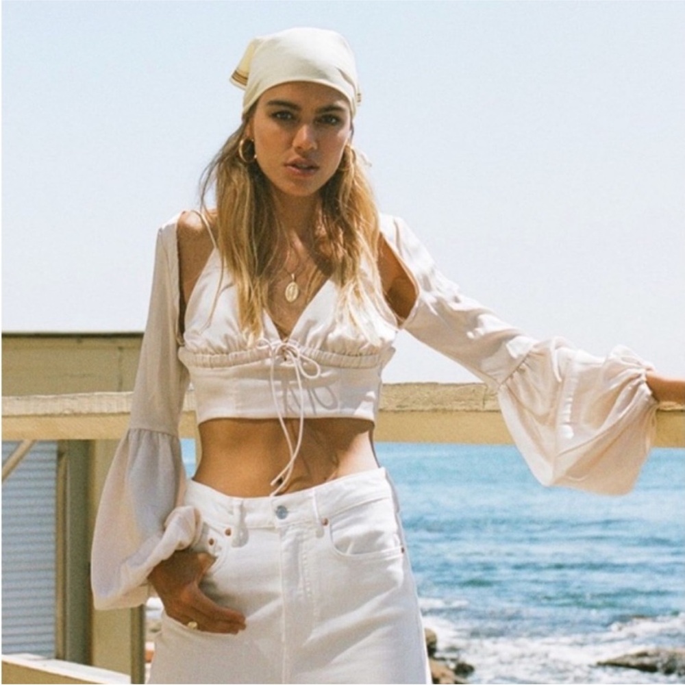 Sabo Skirt Cream Crop Top with Bell Sleeves